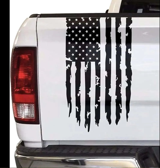 Distressed American Flag Tailgate Decal – 12x20 Black Vinyl Truck Sticker